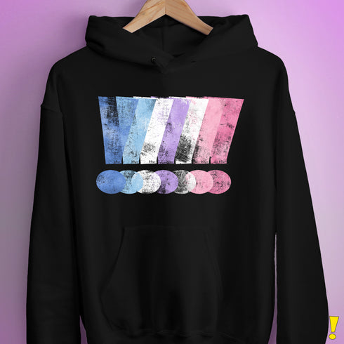 Bigender Pride Grunge Exclamation Points Hoodie - Black